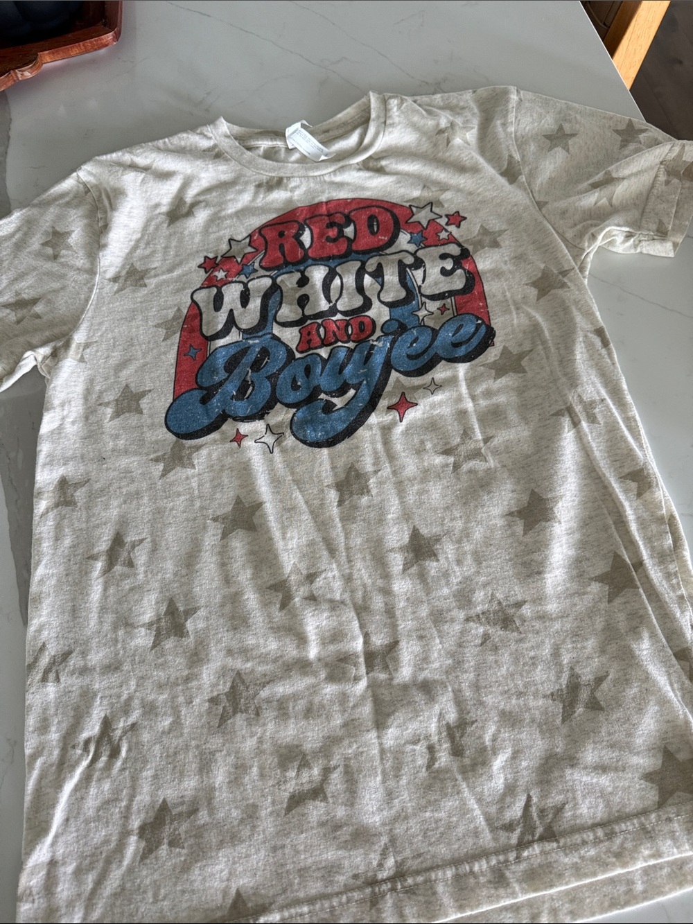 Cream Short-Sleeve Graphic Tee with Red, White & Blue Print